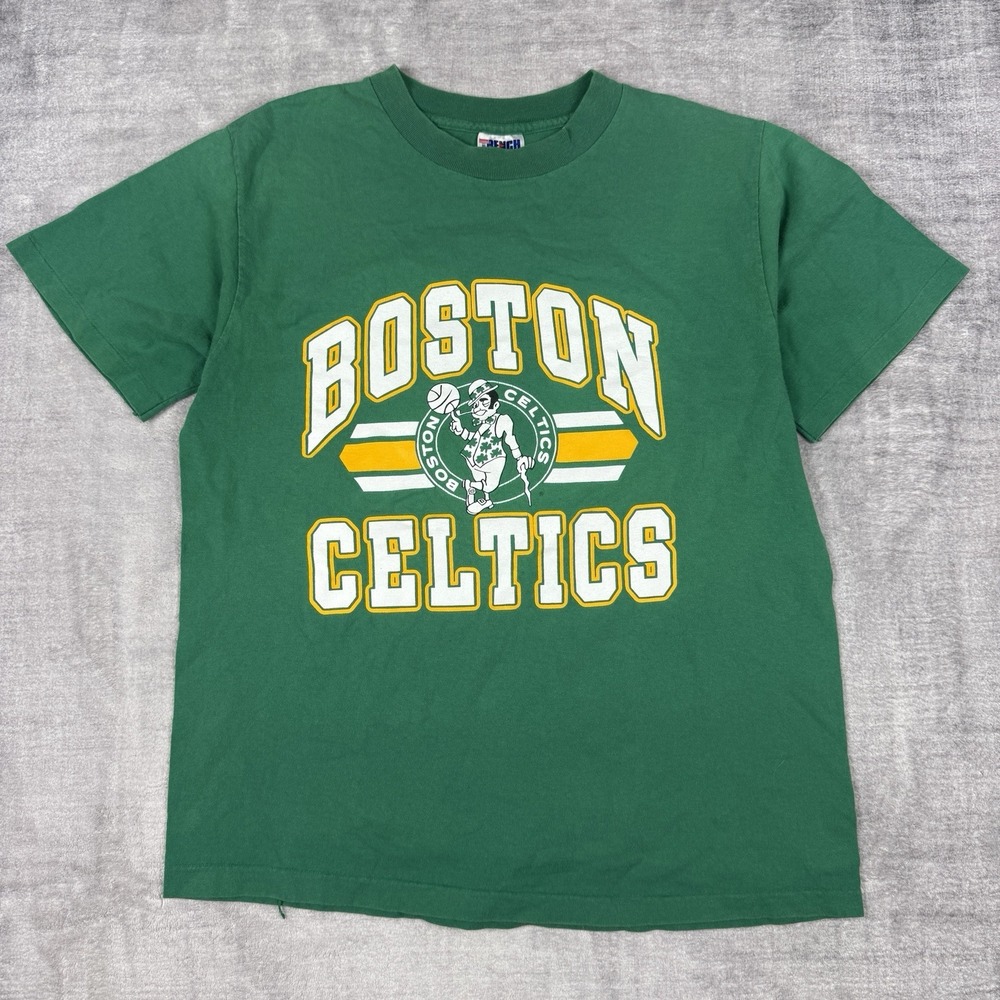 Vtg Boston Celtics Shirt Men Large Green 90s NBA Basketball Trench Single Stitch